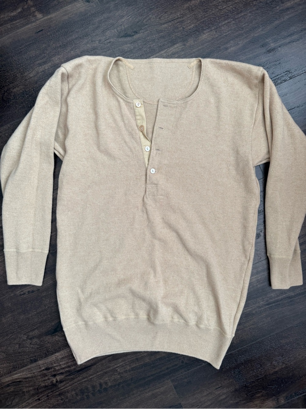 Vintage Wool Cashmere Henley Sweater Camel Minimalist Quiet Luxury Japan Made L